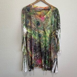 Jess & Jane Womens 1X Abstract Print Long Sleeve Made USA Art Top Boho‎ Artsy